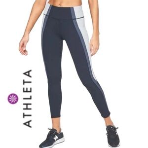 Athleta Contender Colorblock Tight Leggings Navy/Gray/White Size Small